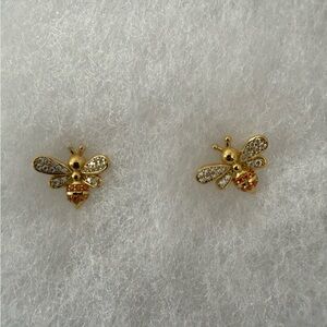 Gold and 925 Sterling Silver Bee Earrings